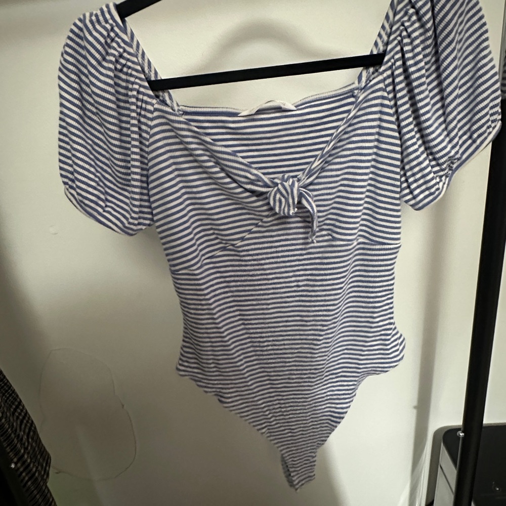 LC Lauren Conrad Navy and White Striped Bodysuit